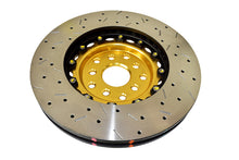 Load image into Gallery viewer, DBA 04-07 STi/2017 BRZ w/Perf. Pkg. 10 Hole Front Drilled/Slotted 5000 Series 2 Pc Rotor w/Gold Hat