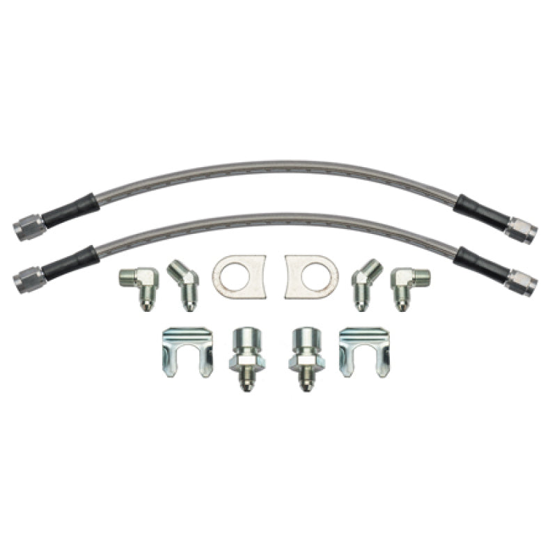 Wilwood 12in Length -3 to 3/8-24 IF 1/8-27 NPT 90 Degree Flexline Kit w/ Weld-On Bracket Tabs