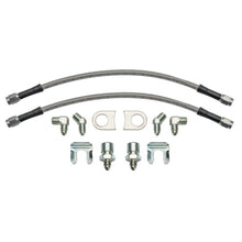 Load image into Gallery viewer, Wilwood 12in Length -3 to 3/8-24 IF 1/8-27 NPT 90 Degree Flexline Kit w/ Weld-On Bracket Tabs