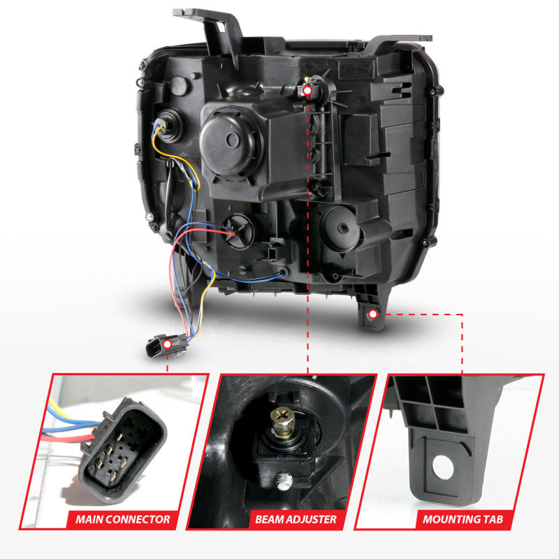 ANZO 2014-2015 GMC Sierra 1500HD Projector Plank Style Headlight Black W/ DRL